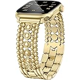Minyee Compatible with Apple Watch Band 42/46/38/40/41/44/45/49mm Women, Dressy Pretty Stainless Steel Metal Strap Fancy Studded Designer Link Bracelet for iWatch Series 11 10 9 8 7 6 5 4 SE/Ultra 3