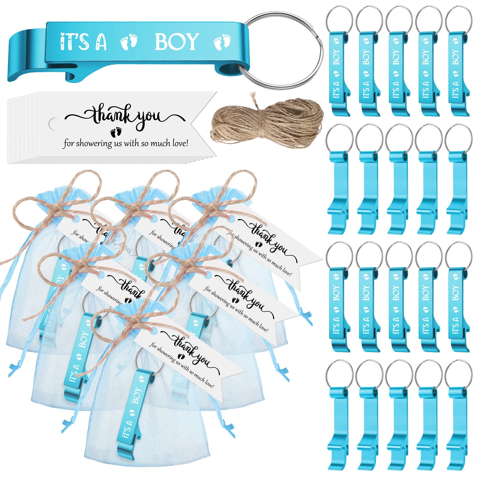 Photo 1 of Maxcheck 50 Sets Baby Shower Bottle Opener Favors Includes It's a Boy Keychain Blue Bottle Opener Keychains with Thank You Tags and Organza Bags for Baby Shower Party Favors Return Gifts for Guest