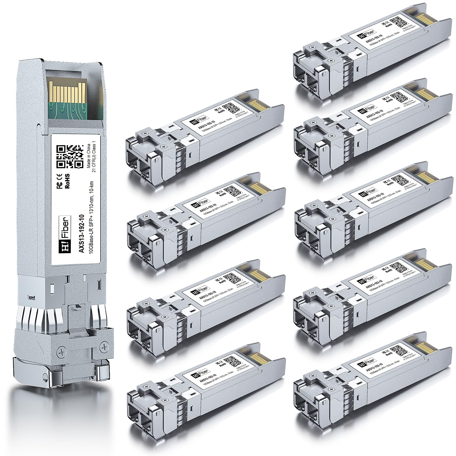 10 pack,10G Single Mode SFP+ LC Module, 10GBase-LR Fiber Transceiver for Cisco SFP-10G-LR, Meraki MA-SFP-10GB-LR, Ubiquiti UniFi UF-SM-10G, Mikrotik, Netgear,D-Link,TP-Link (SMF,1310nm,10km,DDM)