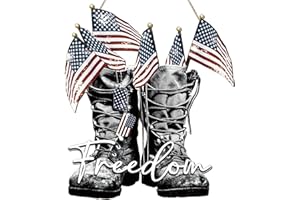 Shellwei Patriotic Door Sign 4th of July Wreaths for Front Door Hanger Wooden Independence Day Decoration Vintage Red White Blue American Flag Welcome Wood Hanging Sign for Wall Decor(Boots, Flag)