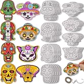 40 Pcs Sugar Skull Paper Ornaments Day of The Dead Coloring Craft Kit Color Your Own Paper Sugar Skull Dia De Los Muertos DIY Mexican Party Decorations Fiesta Blank Cutout Hanging Slices