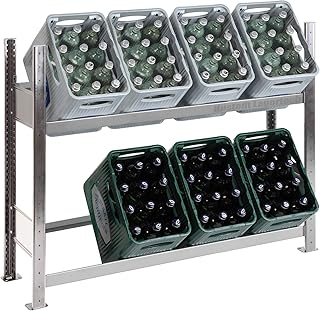 Getränkekistenregal Kastenständer 1000 x 1360 x 336 mm, komplett verzinkt, 2 Ebenen, für bis zu 8 Kästen; Industriequalität MADE IN GERMANY