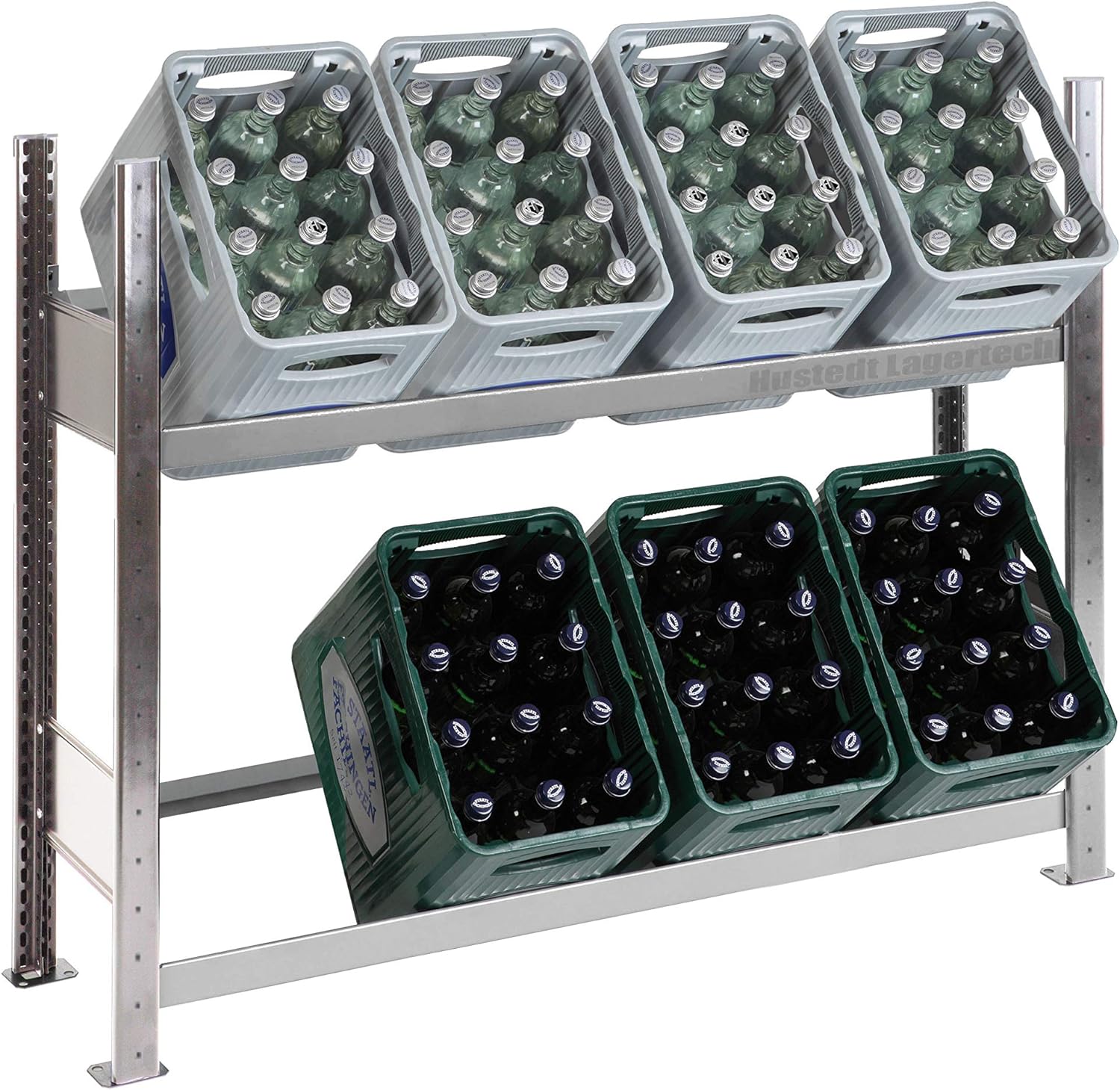 Getränkekistenregal Kastenständer 1000 x 1360 x 336 mm, komplett verzinkt, 2 Ebenen, für bis zu 8 Kästen; Industriequalität MADE IN GERMANY