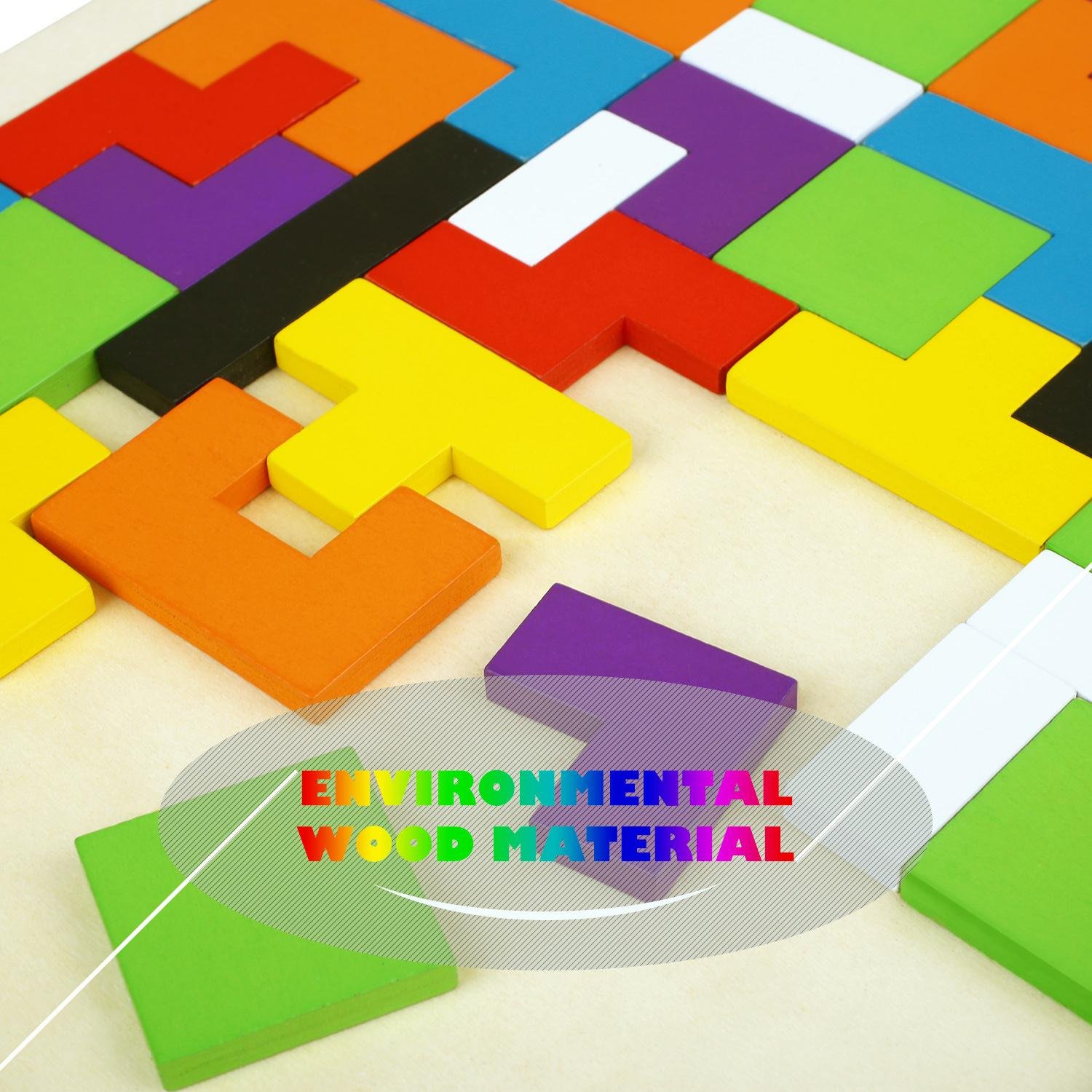 Peradix Wooden Jigsaws Tangram Puzzle Board Toys Colourful Brain Teasers Upgraded Toys Set 63PCS for Preschool Imagination Intellectual Education