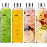 Olivego Glass Water Bottles with Lids 17 oz, Clear Juice Bottles With Stainless Steel Cap, Reusable Glass Drinking Bottle for Juicing, Refrigerator,100% Leak Proof, BPA Free