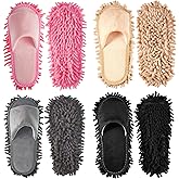 Jecery 4-Pair Washable Microfiber Mop Slippers - Detachable Dusting Shoes for Floor Cleaning, Office & Home Use - Suitable for Women & Men (Black, Beige, Pink, Gray,M Size)