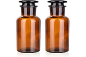 Kestun Lab Glass Reagent Bottle,Wide Mouth Glass Storage Bottle with Ground Stopper,Decorative Bottles/Vase (Amber, 2 * 250ML)