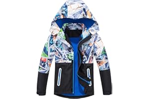 Aiwujiwu Boys Girls Rain Jacket with Fleece Lining - Lightweight Waterproof Windbreaker Hooded Raincoat for Kids