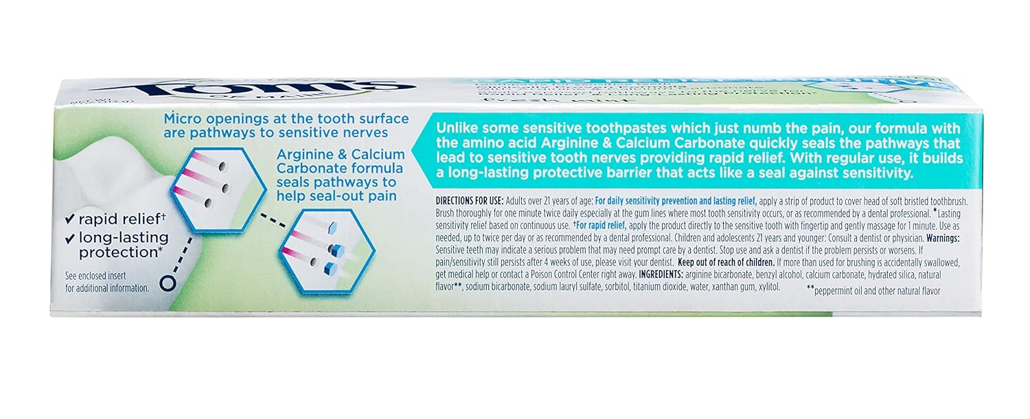 Tom's of Maine, Natural Rapid Relief Sensitive Toothpaste, Natural Toothpaste, Sensitive Toothpaste, Fresh Mint, 4 Ounce, 3-Pack : Beauty