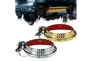 DIBMS 2PCS Running Board Lights 70" Waterproof LED Strips Sequential Amber Turn Signal DRL White Courtesy Light for Extended Crew Cab Trucks Pickup Trailer