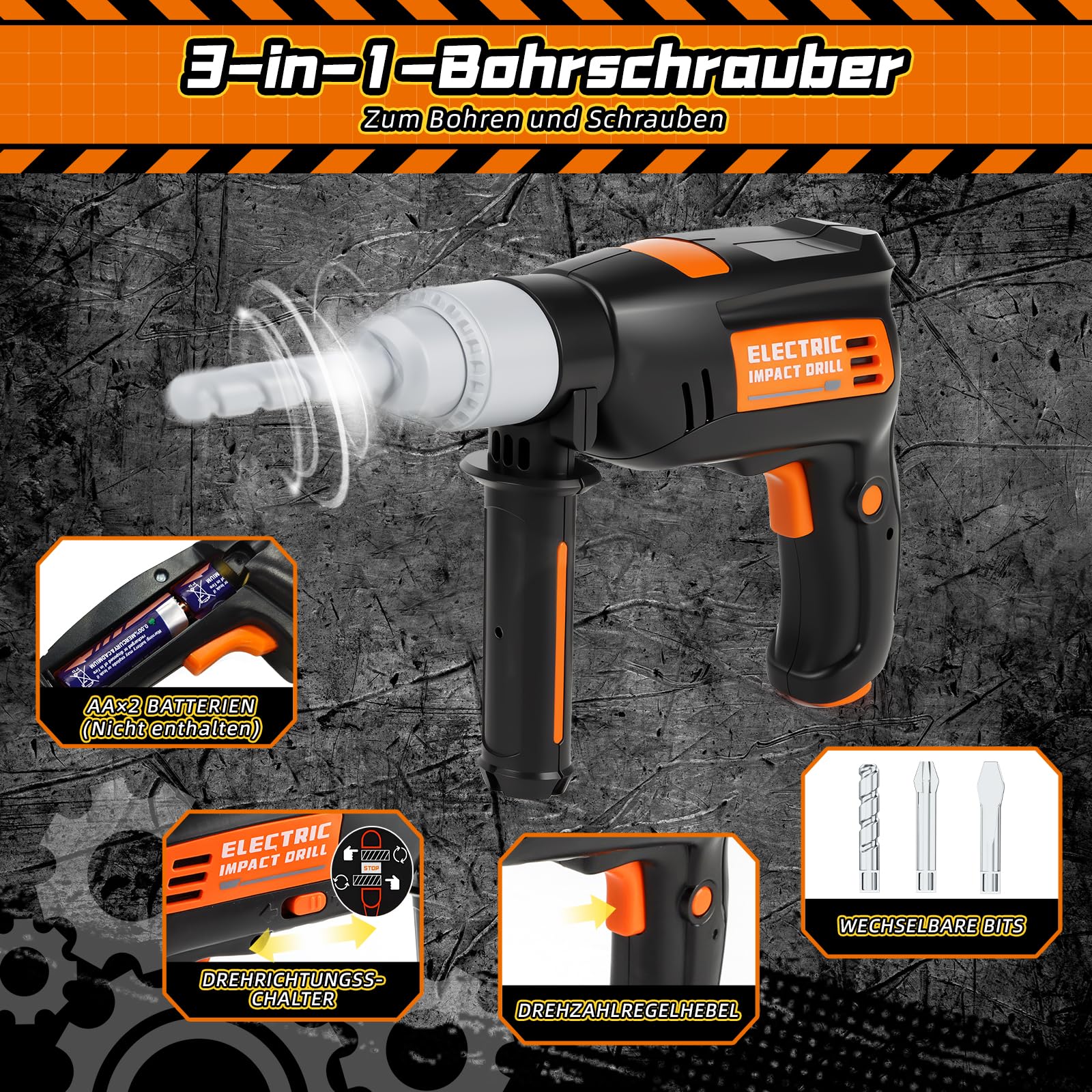 Charmofun Werkzeugkoffer Kinder, Werkzeug Set Kinder mit MotorsäGe & Elektrische Bohrmaschine & Winkelschleifer, Rollenspiel Spielzeug Ab 3 4 5 6 7 8 Jahre Jungen MäDchen (50 Pieces) 3