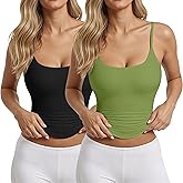 AlisOker 2 Pack Womens Cami Tank Scoop Neck Spaghetti Strap Tank Tops Basic Tight Camisole Shirts