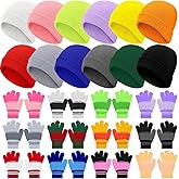 Twistover 24 Pcs Kids Hats and Gloves Sets Winter Knit Beanie Hat Gloves Bulk Warm Unisex Cap for Boy Child Girl Cold Weather