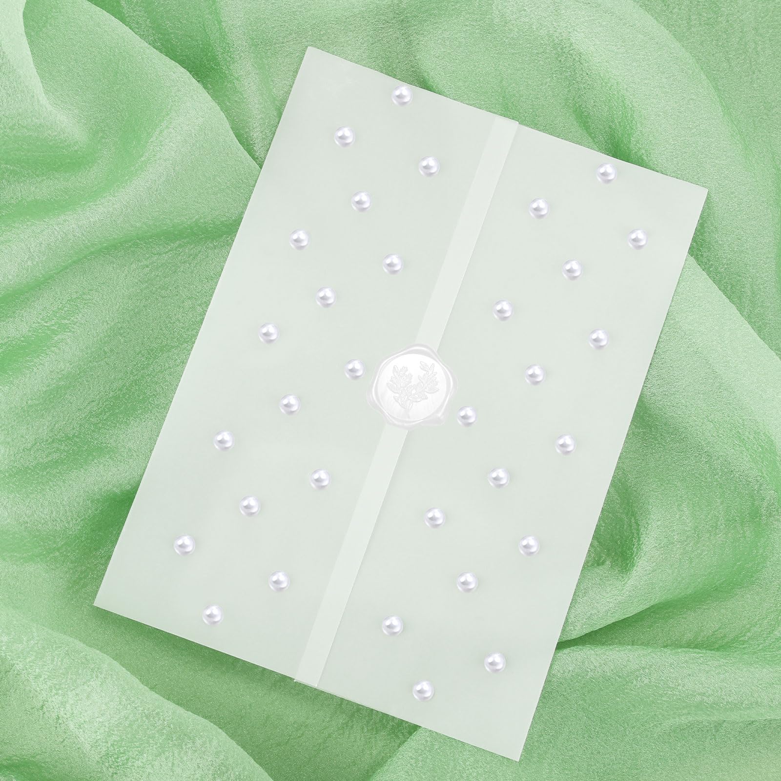 Photo 1 of MotiMind 24 Pack Pearl Vellum Jackets for 5 x 7 Invitations Pre-Folded Vellum Paper Wedding Invitation Accessories for Baby Shower Birthday Cards Invitations Wraps
