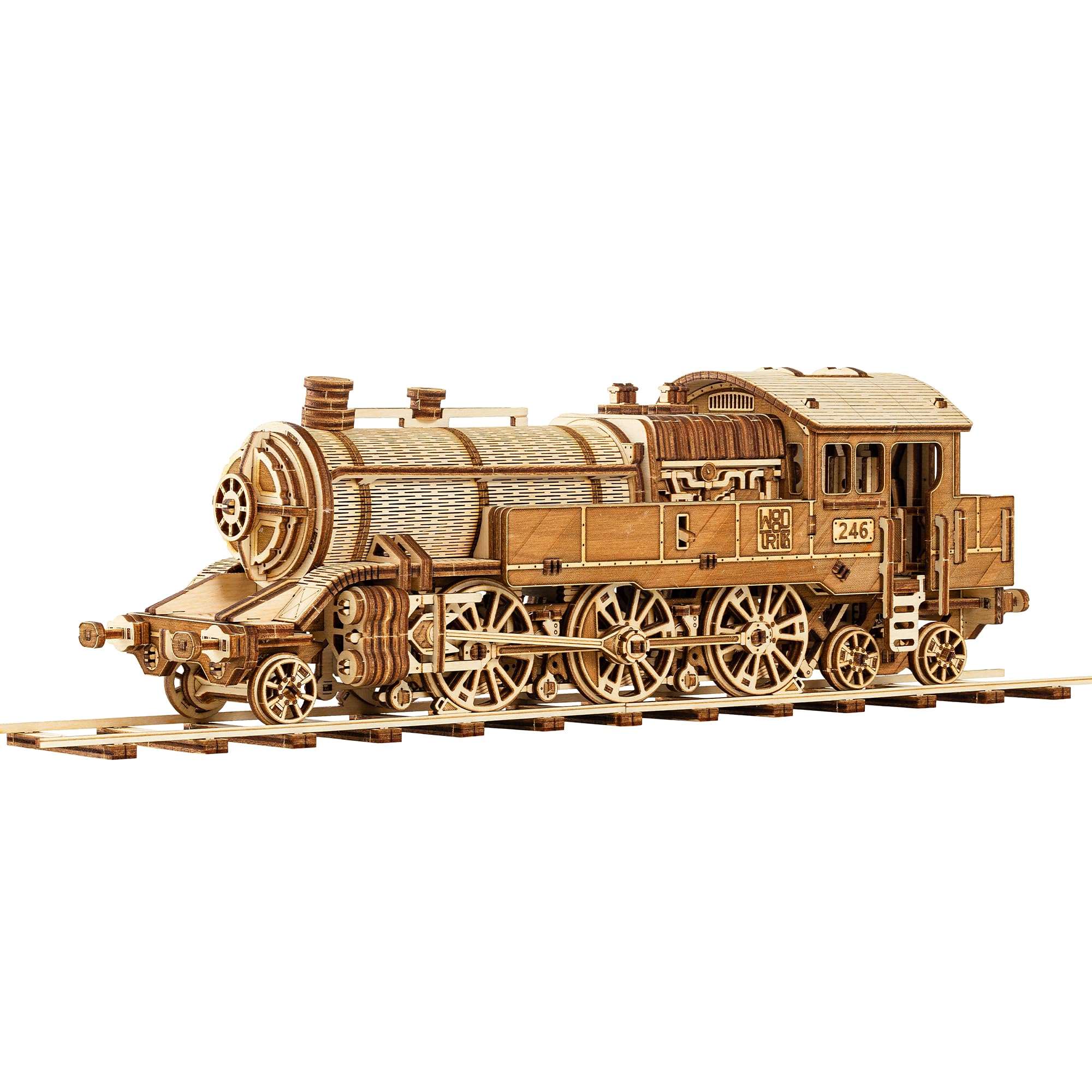 Wood Trick Grand Traveler 246 Wooden Train Set w/Railway - Rides up to 6m - Locomotive Model Kit - 3D Wooden Puzzles for Adults to Build - Engineering DIY Models for Adults to Build