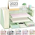 OPNICE Desk Organizers and Accessories, Desk Accessories & Workspace Organizers for Office Supplies, File Organizer Desk Drawer Organizer with 2 Pen Holders, 4 Tier Paper Organizer for Desk(Green)