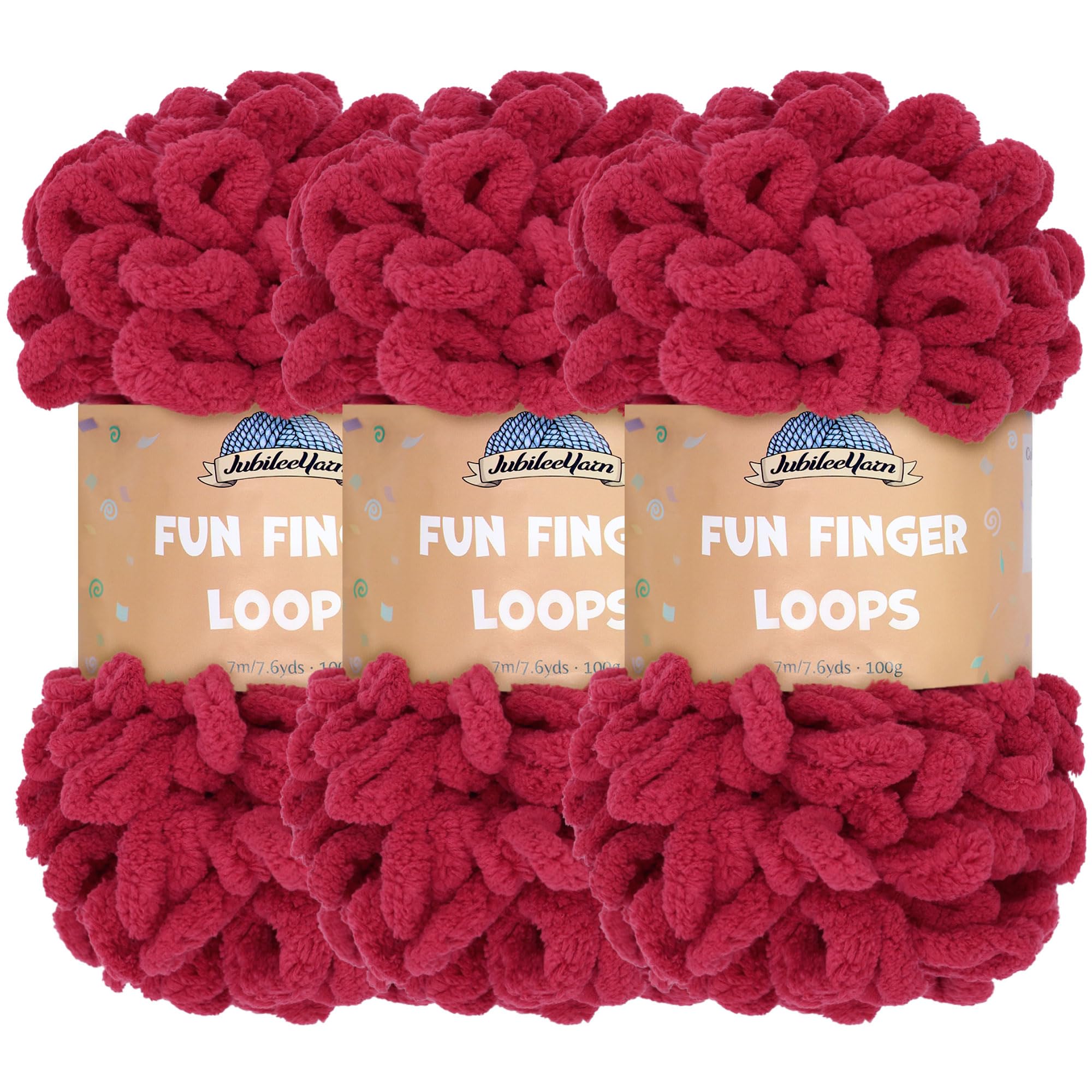 JubileeYarn Fun Finger Loops Yarn - Polyester Jumbo Weight Loop Yarn - 100g/Skein - Sangre - 3 Skeins