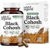Wild & Organic Black Cohosh Capsules 540 mg - Menopause Supplements for Women - Black Cohosh Herb - 120 Days of Supply - Vegan, No Fillers, Non-GMO - 120 Count