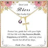 DORANA Valentines Gifts for Teenage Girls Ideas-Sterling Birthstone Cross Necklace for Girls Age Daughter Kids Hypoallergenic First Communion Baptism Confirmation Stocking Stuffers Gifts