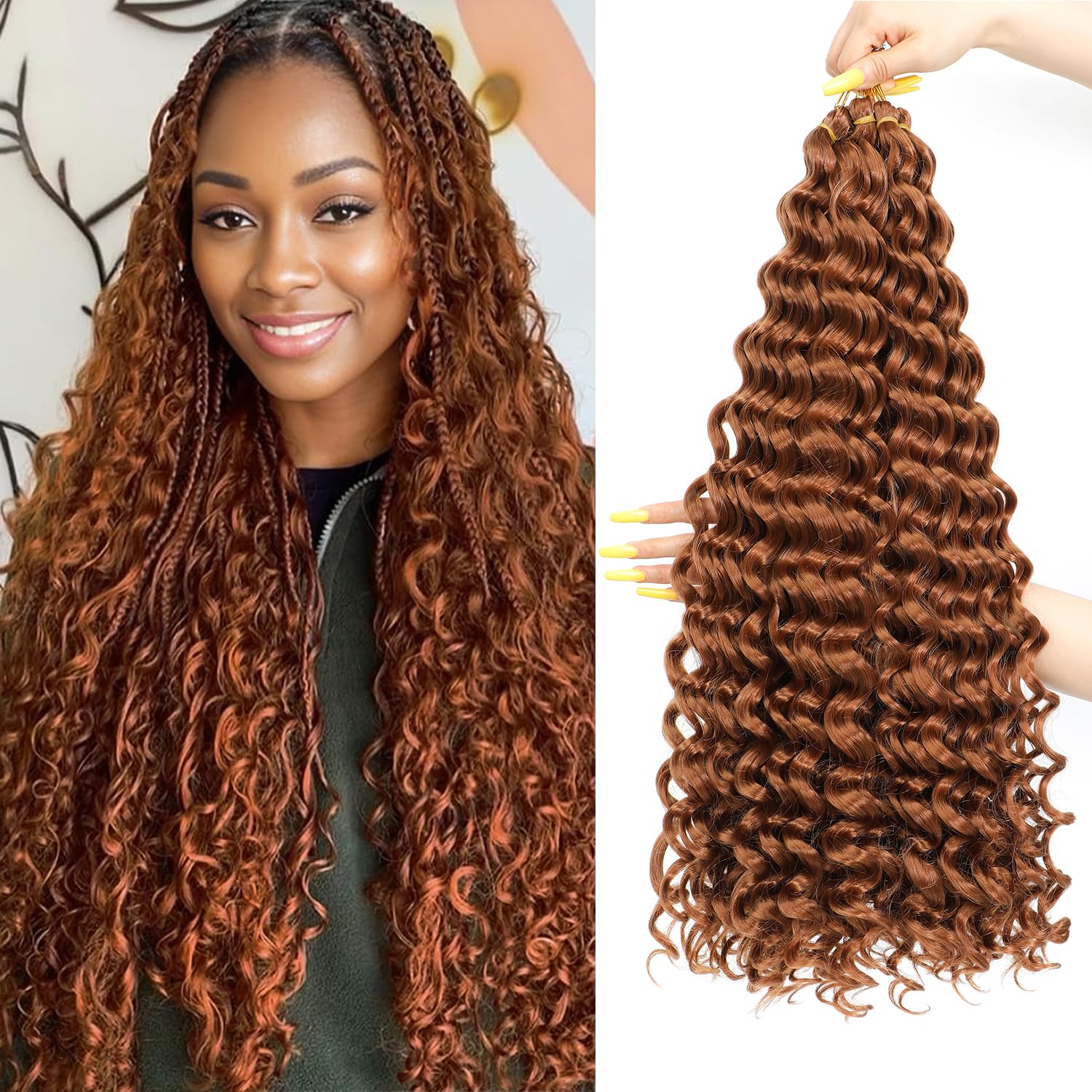AMLUCKS 6 Pcs Deep Wave Crochet Hair Ocean Wave Braiding for Black Women Girls Synthetic Hair Extensions for Boho Box Braids (30#, 22inch-6)