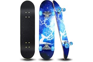 PHOEROS Complete Skateboards- Standard Skateboards with Colorful Flashing Wheels for Beginners Kids Boys Girls Teenager- 31''