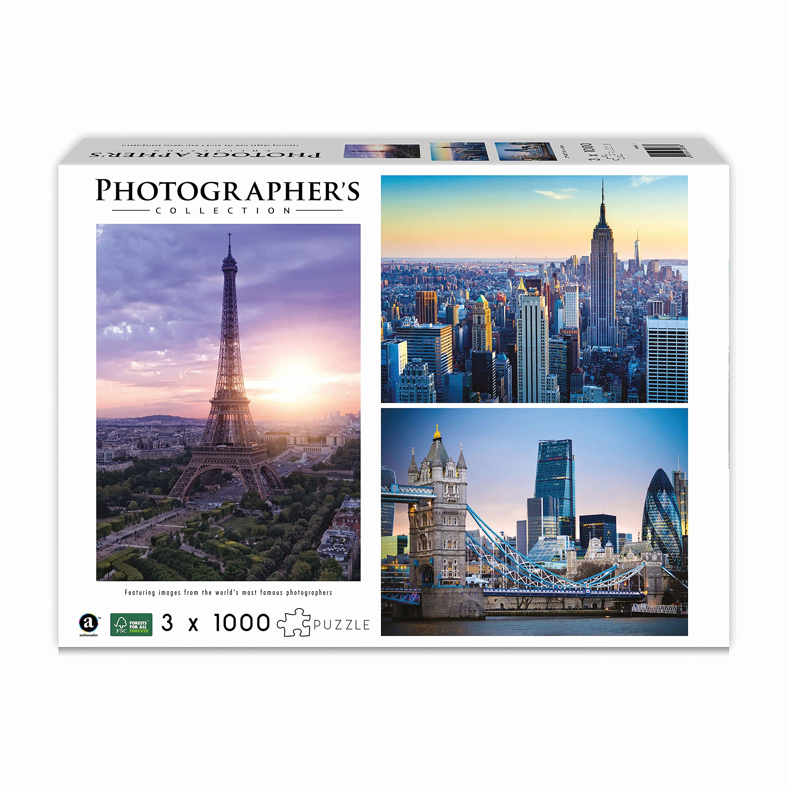 Ambassador 7230958 Landmarks, 3 x 1000 Pieces Puzzle Set for Adults and Children from 12 Years, Photographer's Collection