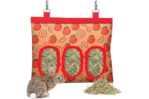 SKYJORMY Rabbit Hay Feeder, Bunny Hay Bag for Rabbits,Rabbit Feeder Fabric Bag Feeder Storage Bag,3 Holes Large Capacity 600D Oxford Cloth Fabric Hanging Hay Feeder Bag for Small Animal,Hay Guinea Pig(Orange)