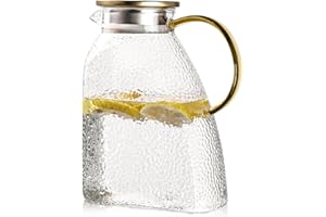 Kitchenexus Glass Pitcher for Fridge, 1.8 Liter 60 Oz Water Pitcher with Filter Lid and Handle, Hot/Cold Water Jug Carafe for