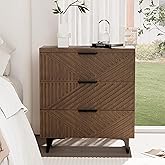 Royal Windsor Large Night Stand Fluted Nightstand with 3 Drawers, Side End Table with Storage, Modern Oversized Nightstands Bedside Table for Bedroom, Brown