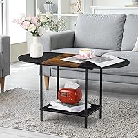 ETELI 2 Tier Small Oval Coffee Table Black Farmhouse Center Table with Storage and Wooden Shelf Round Coffee Tea Tables for L