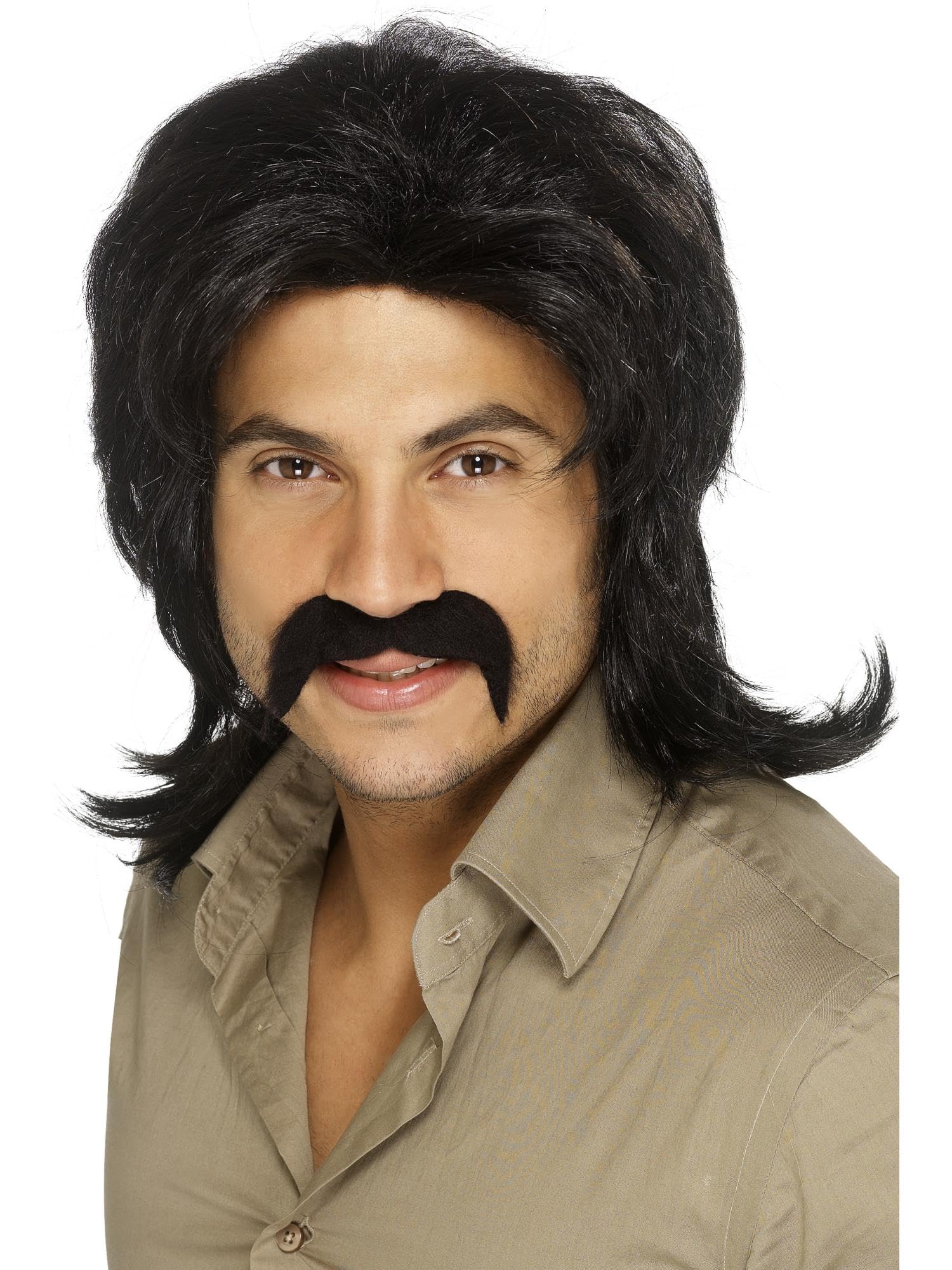 Smiffys 70s Retro Wig, Black Fringed, 1970's Disco Fancy Dress, 1970s Dress Up Wigs