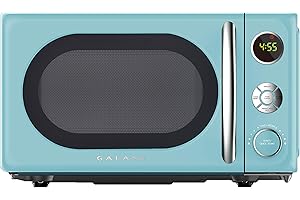 Galanz GLCMKA07BER-07 Retro Microwave Oven, LED Lighting, Pull Handle Design, Child Lock, Bebop Blue, 0.7 cu ft