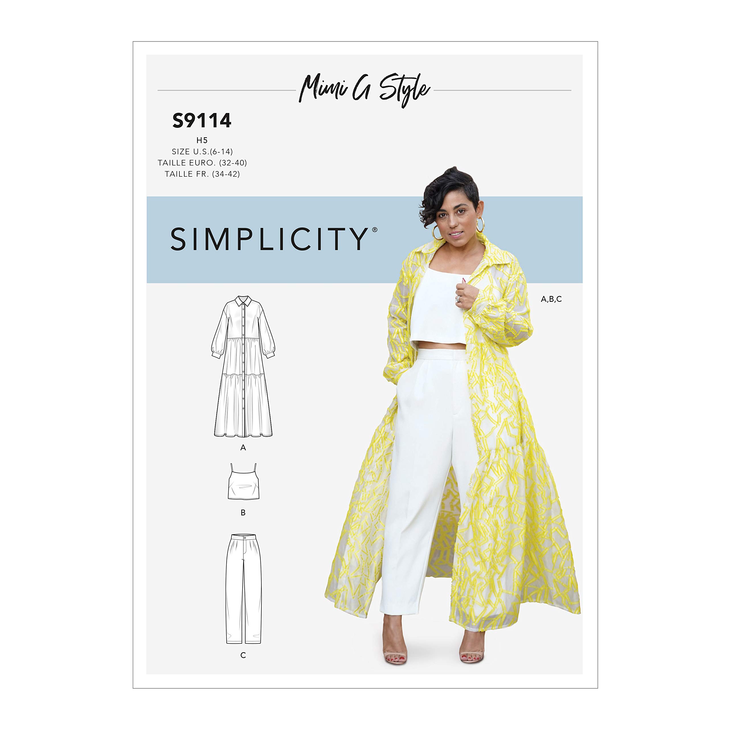 SIMPLICITY Sewing Pattern S9114 Misses' Dress, Top & Pants, Various, H5 (6-8-10-12-14)