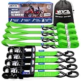 MOCA Heavy Duty Ratchet Straps Tie Down 4 Pack 1.6" x 8 ft, Green | Ratchet Tie Down Straps w/ S Hooks &amp; Soft Loop, for Motorcycle, ATV, UTV, Truck, Cargo