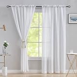 Home Brilliant White Linen Look Curtains Voile Panels 54x45 Set of 2 Rod Pocket view 3