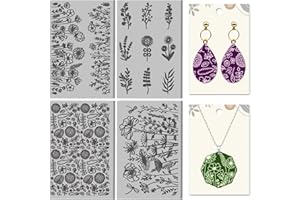 CONCHLERY 4 Sheets Flowers Pattern Clay Texture Mat Branches Polymer Clay Texture Sheets DIY Tools for Pottery Earring Jewelr