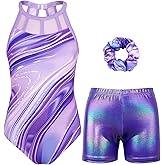 JOYSTREAM Gymnastics Leotards for Girls With Shorts Sparkly Ballet Dance Mesh Tank Activewear