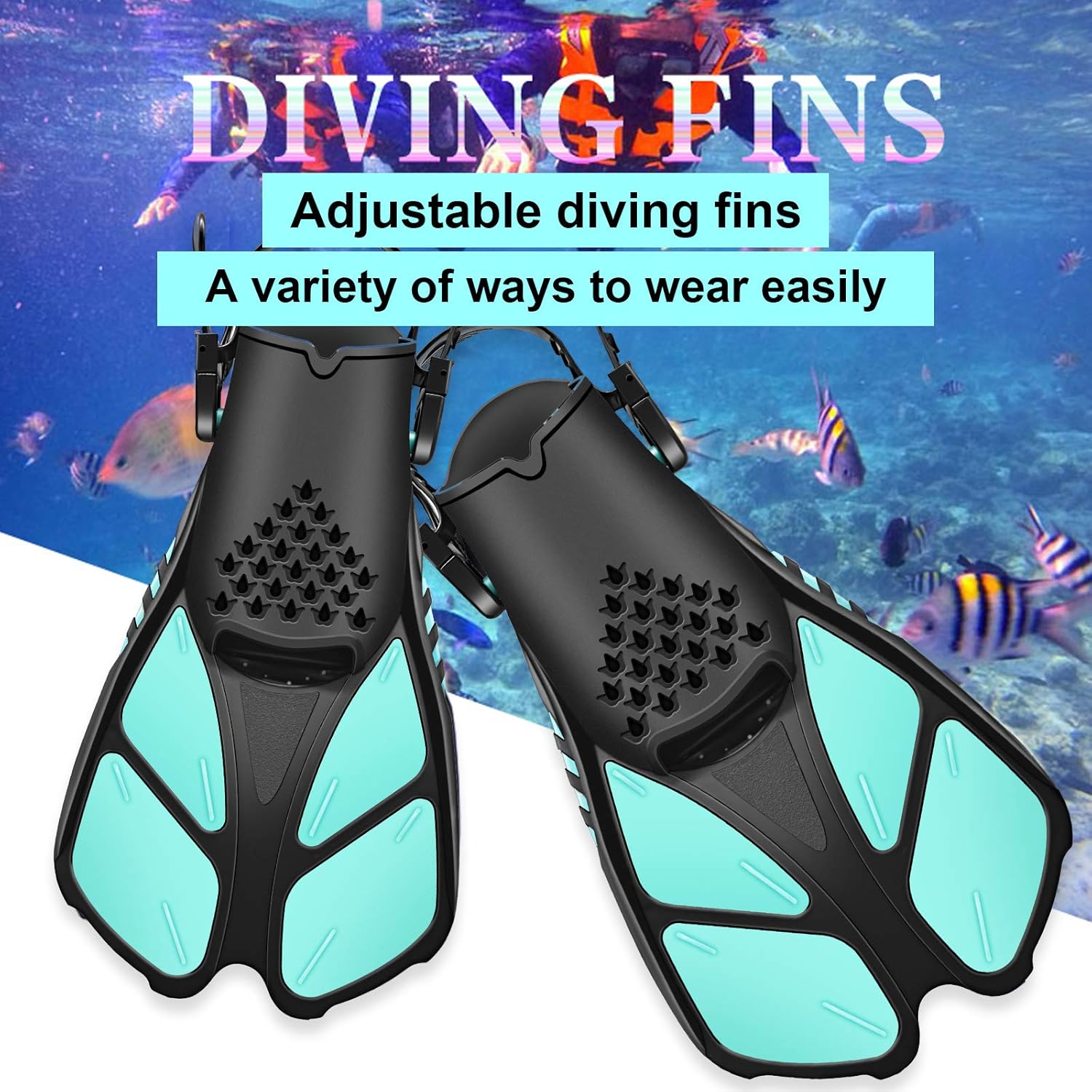 Swim Fins Open Heel, Adjustable and Light Diving Fins with Good Thrust, Travel Size Short Flippers for Snorkeling Swimming （Unisex） : Sports & Outdoors