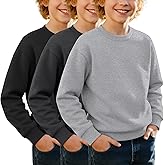 LessonZoo 3 Pack Boys Crew Neck Sweatshirt Kids Lightweight Long Sleeve Relaxed Pullover Youth Basic Spring Sweatshirt
