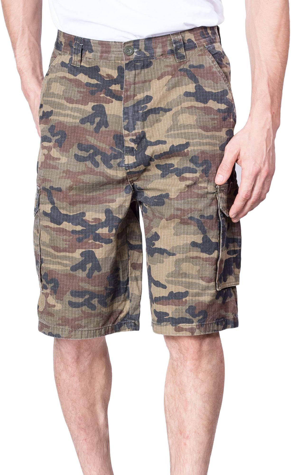 Oscar Sports Mens Camo Cargo Short Big & Tall Long Rip Stop Camoflauge Shorts-#8 Tan/Brn-32