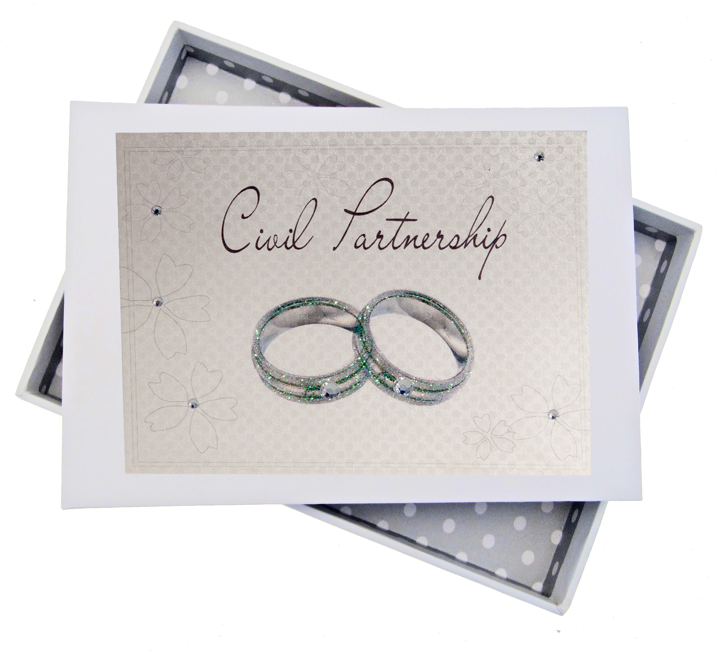 White Cotton Cards Civil Partnership, Wedding Rings, Handmade Mini Photo Album. (CP1T)