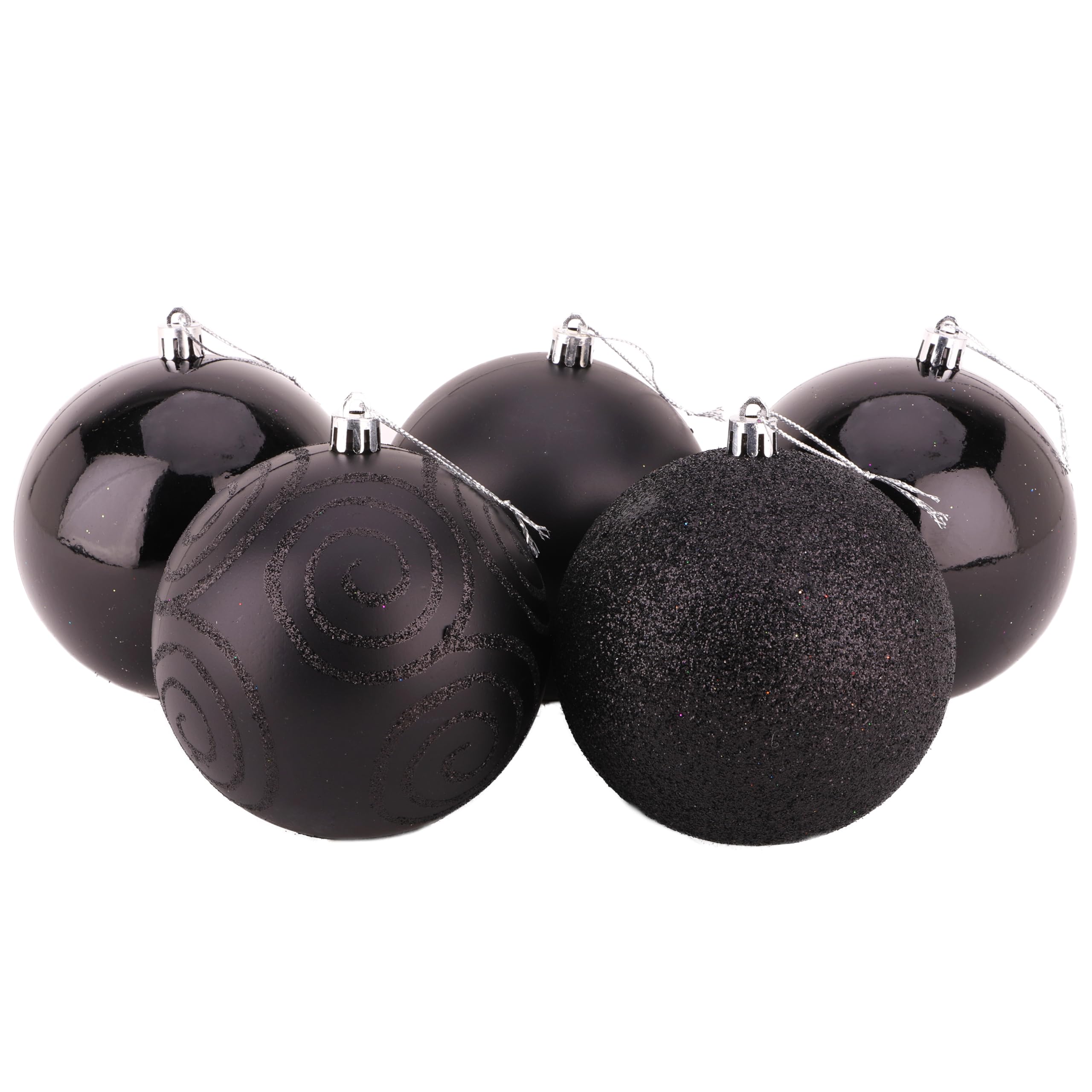 Christmas Concepts® Pack of 5-100mm (4") Large Baubles - Shiny, Matte & Glitter Design - Christmas Decorations (Black)