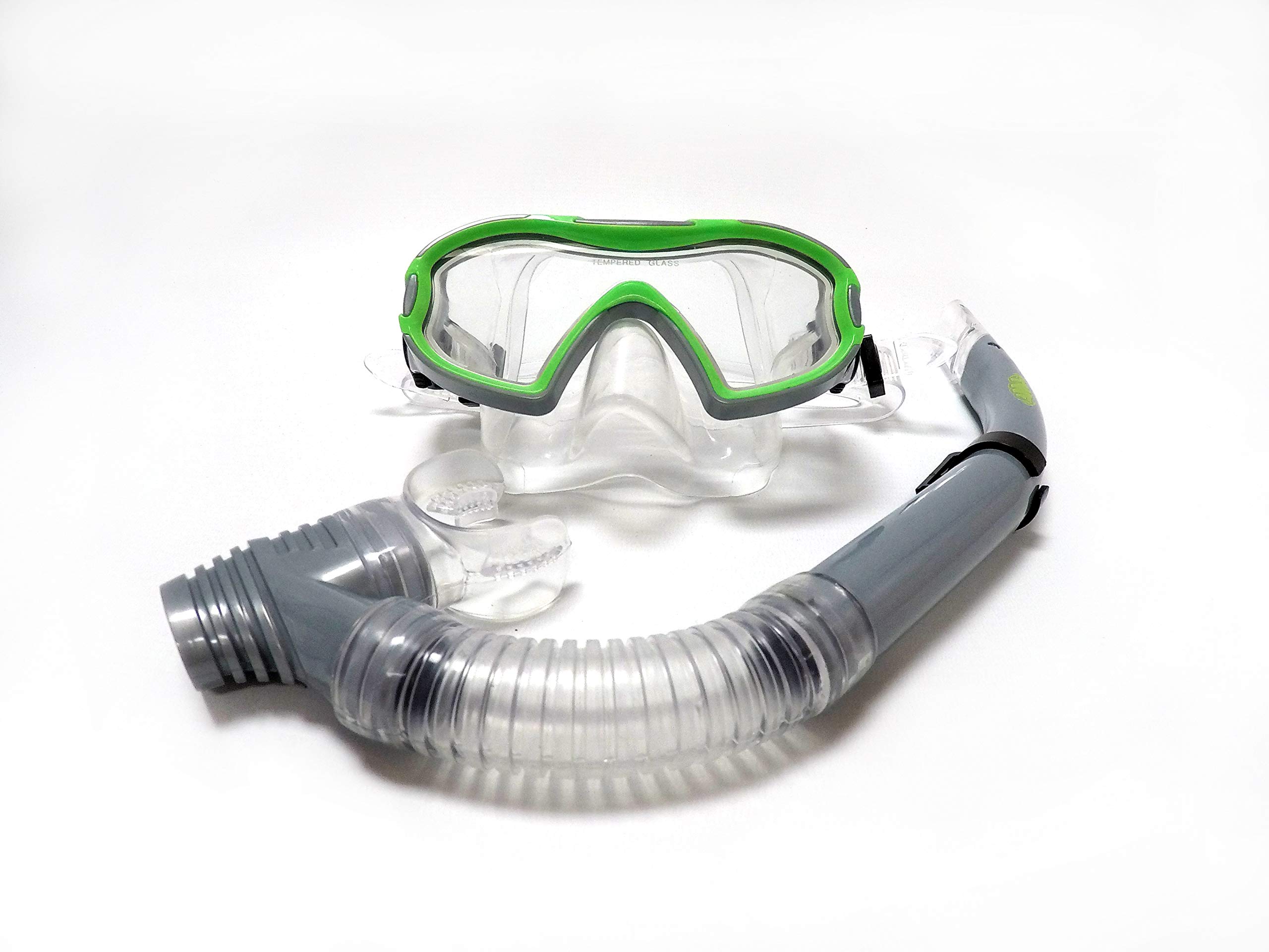 TWF Kids Mask Snorkel Set - Silver/Green, One Size