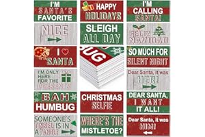 BEEVEER 24 Designs Vintage Christmas Photo Booth Props Double Sided 11x5.5 Inch Christmas Party Decoration Vintage Xmas Props for Photoshoot Waterproof Selfie Signs PVC Printing for Holiday Party Supplies