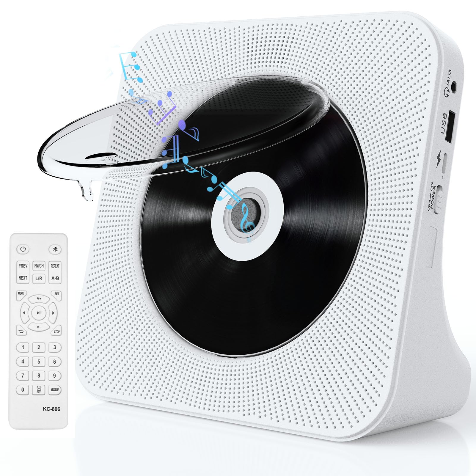 CD Player Portable with Speakers - Homlab Blutooth Desktop CD Players for Home with Dust Cover, FM Radio, Anti-skip Protection, Music Player Home Audio Boombox with LCD Display, Remote, Aux Input