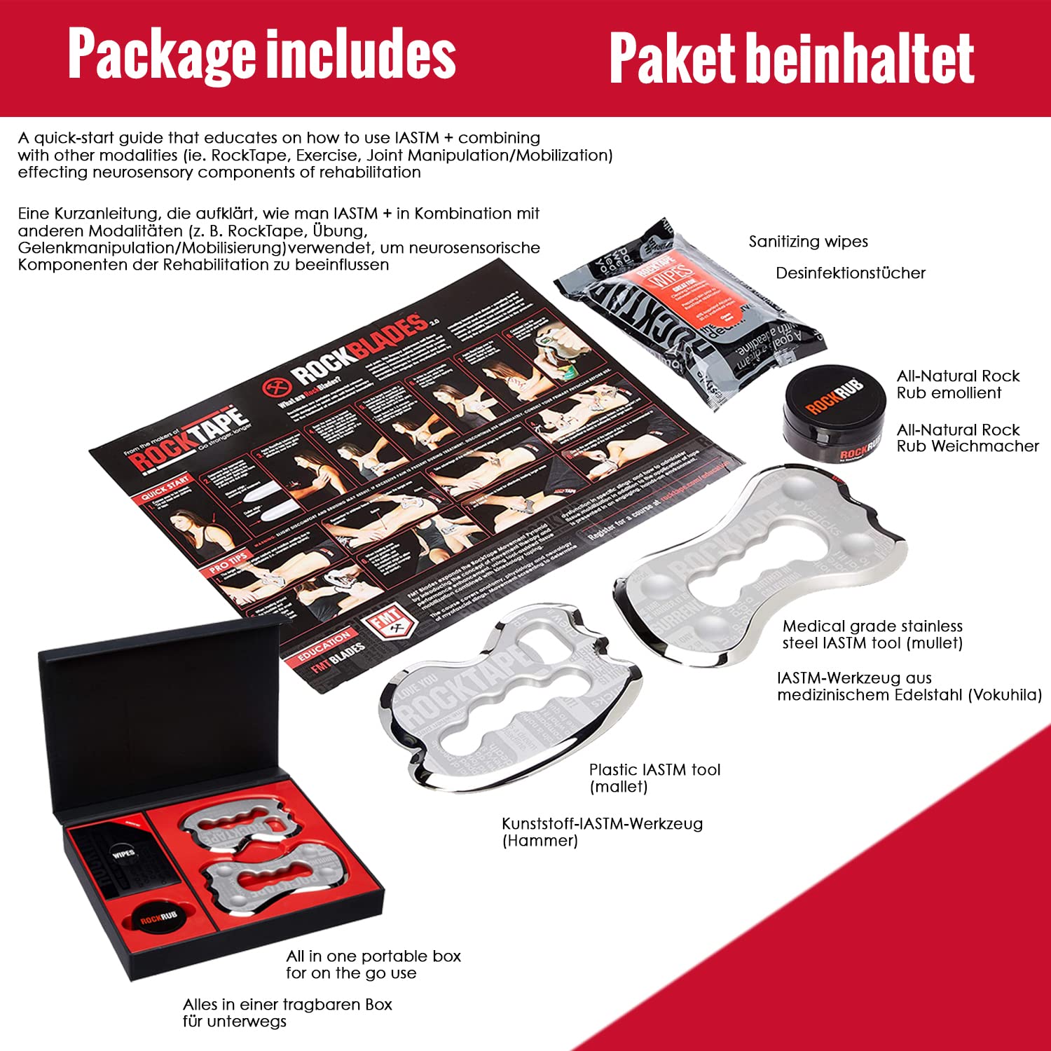 RockTape RockBlades IASTM Physical Therapy Tool Set, Soft Tissue Mobilization, 100% Stainless Steel, Easy Multi-Grip Handle, Multiple Treatment Surfaces, Medical Clinic Use