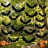 18 Pcs Hanging Bats Halloween Wall Decoration Outside Flying Plastic Bat 3 Size with Eyes Sticker Outdoor Decor for Hanging in The Tree, Porch, Yard, Lawn, Indoor (Bat)