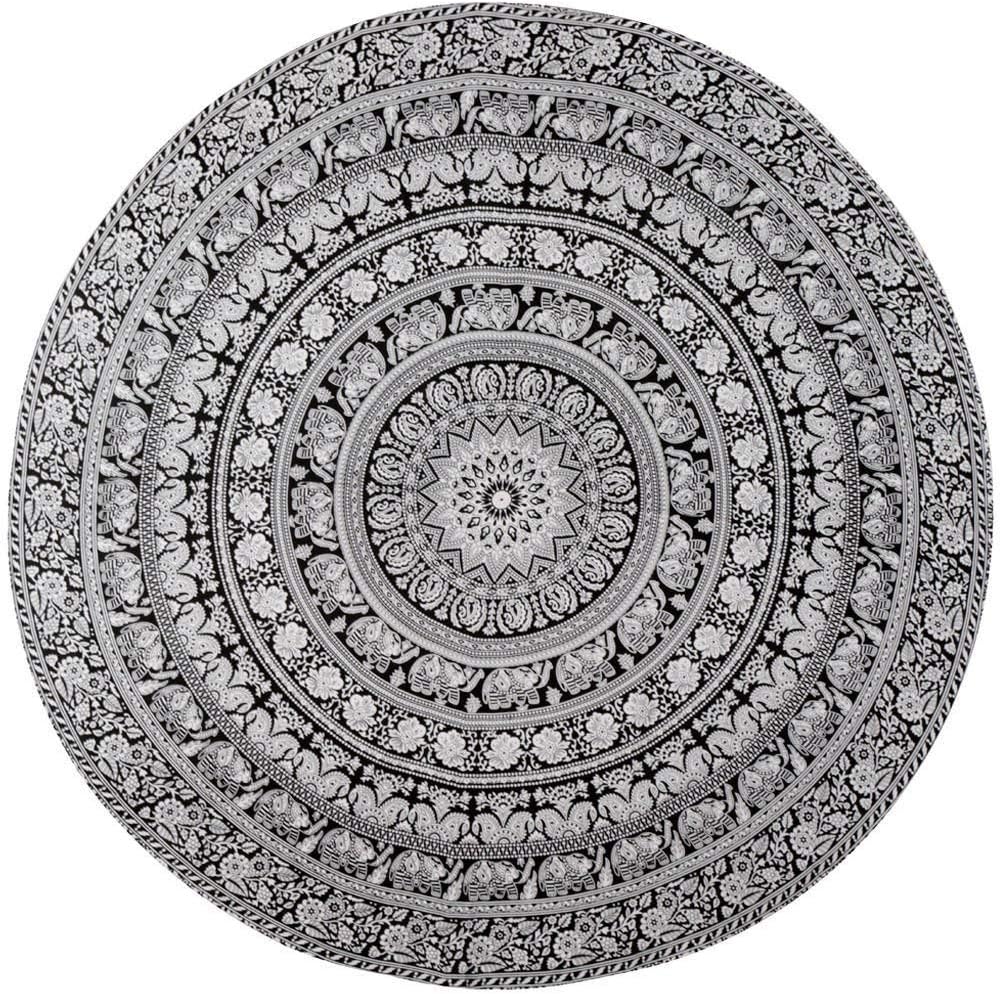 Exclusive Multi Tie Dye Elephant Mandala Tapestry Wall hanging By"JaipurHandloom" Hippy Mandala Bohemian Tapestries (48" Round, Black & White)