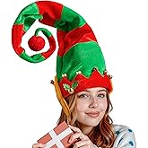 Giggling Getup Unisex Christmas Hat, Elf Red and Green Stripes Hats for Adults, Warm for Christmas Party Gifts