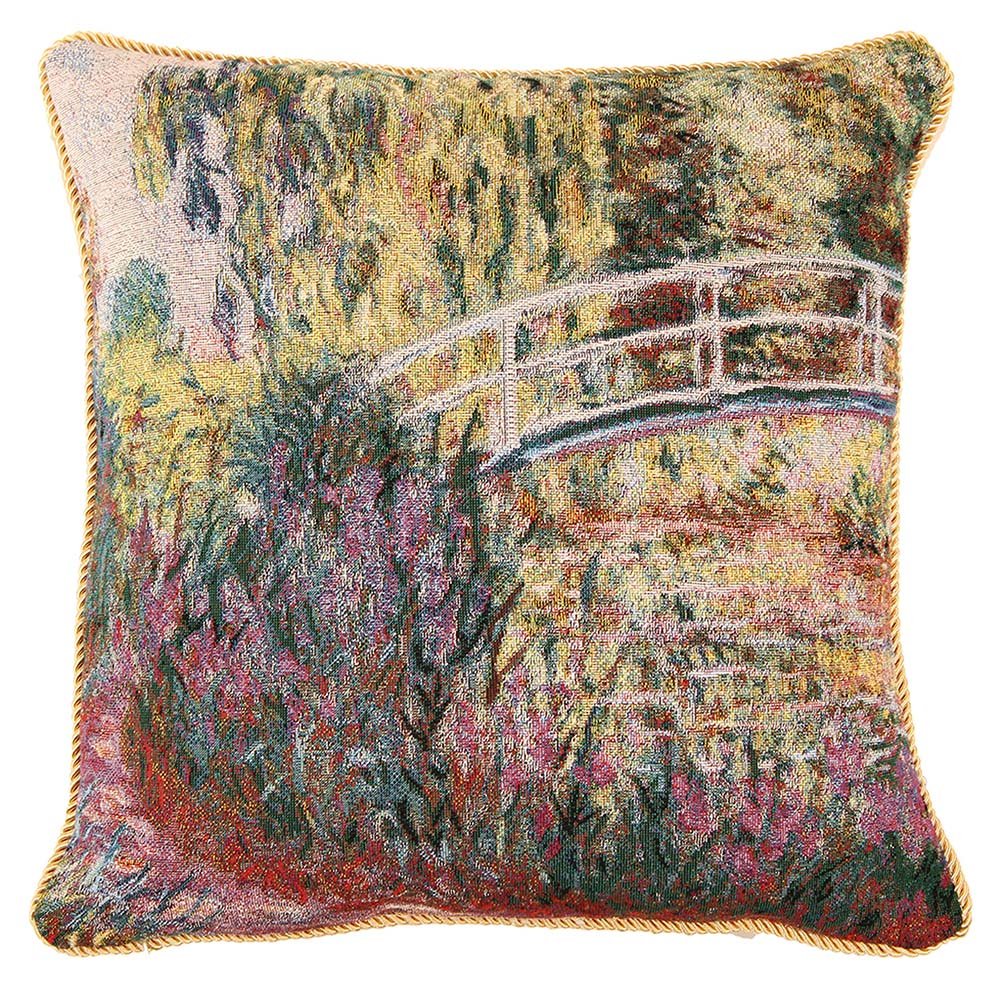 Signare Tapestry Cushion Cover – 18 x 18 inches (45cm x 45cm) – Decorative Sofa Cushion Inspired by Artistic Masterpieces (Japanese Bridge, Cushion Cover ONLY) — image 1